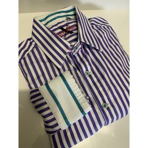 Robert Graham X Men's M Purple‎ & White Striped Long Sleeve Button Up Flip Cuffs